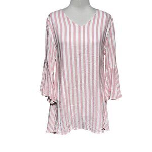 L&B Lucky and Blessed NWT 3/4 Striped Trumpet Sleeve Tunic Blouse Size Small